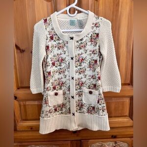 Anthropologie HWR Monogram Floral Front Knit Cardigan